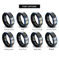 font options for inside engraving on black & blue & gray tire tread rings