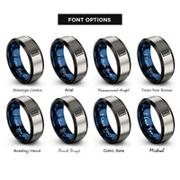font options for inside engraving on black & blue & grey tire tread rings