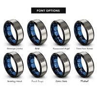 font options for inside engraving on black & blue & grey tire tread rings