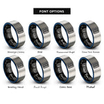 font options for inside engraving on black & blue & silver tire tread rings