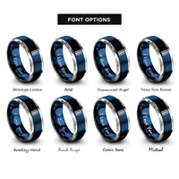 font options for inside engraving on blue & silver tire tread rings