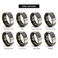 font options for inside engraving on gunmetal & silver tire tread mark rings