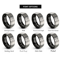 font options for inside engraving on black & grey tiwaz rings