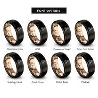 font options for inside engraving on black & rose gold toasting hands rings