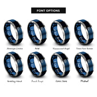 font options for inside engraving on blue & silver tokyo skyline rings
