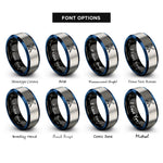 font options for inside engraving on black & blue & silver tonfa pair crossed rings