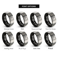font options for inside engraving on black & silver tonfa pair crossed rings
