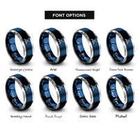 font options for inside engraving on blue & gray tonfa pair crossed rings