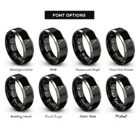 font options for inside engraving on black & silver tongs rings