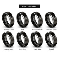 font options for inside engraving on black & gray tooltip bubble rings