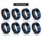 font options for inside engraving on black & blue tooth rings
