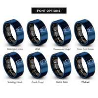 font options for inside engraving on black & blue tooth rings