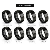 font options for inside engraving on black topo lines pattern rings