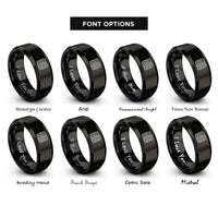 font options for inside engraving on black topo lines pattern rings