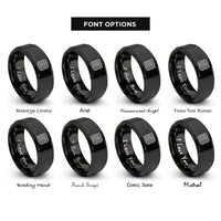font options for inside engraving on black topo lines pattern rings