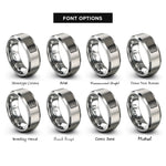 font options for inside engraving on grey topo lines pattern rings