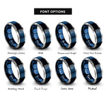 font options for inside engraving on blue & silver topographic contour lines rings
