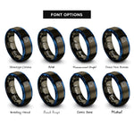 font options for inside engraving on gunmetal & blue topographic contour lines rings