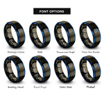 font options for inside engraving on gunmetal & blue topographic contour lines rings