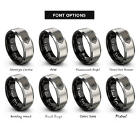 font options for inside engraving on black & gray topographic lines rings