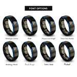 font options for inside engraving on gunmetal & blue topographic lines rings