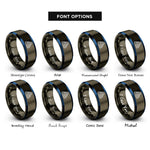 font options for inside engraving on gunmetal & blue topographic lines rings