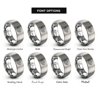 font options for inside engraving on grey topographic map rings