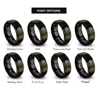 font options for inside engraving on gunmetal & black topographic map lines rings