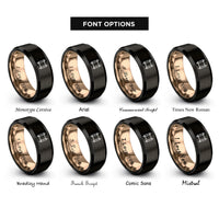 font options for inside engraving on black & rose gold torah scroll rings