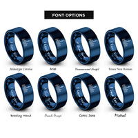 font options for inside engraving on blue toronto skyline rings