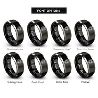 font options for inside engraving on black & gray torus knot rings