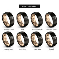 font options for inside engraving on black & rose gold toucan rings