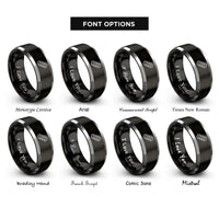 font options for inside engraving on black & gray traction boards rings