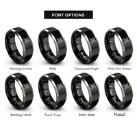 font options for inside engraving on black & silver traction boards rings