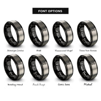 font options for inside engraving on black & gray trail arrow rings