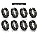 font options for inside engraving on black & silver trail marker arrow rings