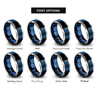 font options for inside engraving on blue & silver trail runner rings