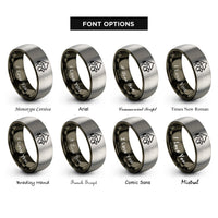 font options for inside engraving on gunmetal & silver trailhead rings