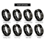 font options for inside engraving on black & silver trailhead signpost rings