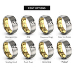 font options for inside engraving on gold & gray transgender symbol rings