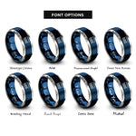 font options for inside engraving on blue & grey trap spikes pitfall rings