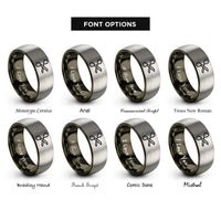 font options for inside engraving on gunmetal & silver trauma shears rings