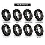 font options for inside engraving on black & silver travel route rings
