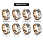 font options for inside engraving on rose gold & silver travel route rings