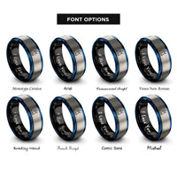 font options for inside engraving on black & blue & grey treadmill rings