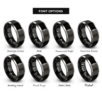 font options for inside engraving on black & silver treble clef rings