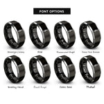 font options for inside engraving on black & silver treble clef rings