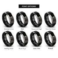 font options for inside engraving on black & silver treble clef rings