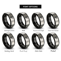 font options for inside engraving on black & silver tree branch rings