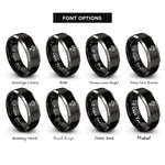 font options for inside engraving on black & silver tree heart roots rings